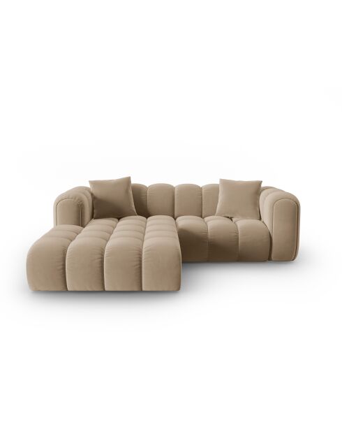 Canapé d'angle gauche velours modulable Astro 3 places le sable - 238x190x70 cm