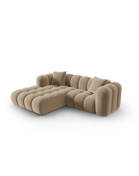 Canapé d'angle gauche velours modulable Astro 3 places le sable - 238x190x70 cm