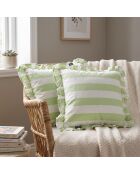 2 cojines decorativos Met Rits Big Stripe, color blanco y espuma marina, 30 x 30 cm