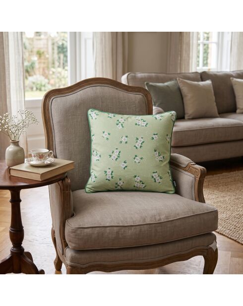 Coussin Déco Met Piping Erin flower vert - 45x45 cm
