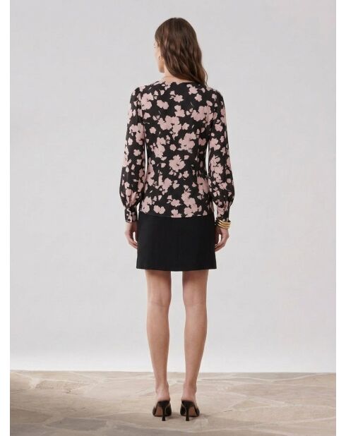 Top imprimé avec drapé noir et rose