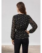 Schwarzes Top mit gesmoktem Aufdruck