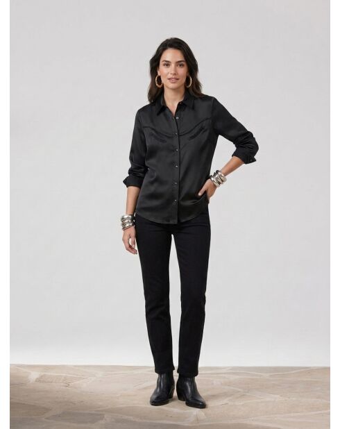 Chemise satinée style western noire