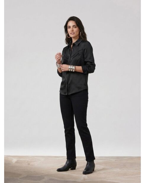 Chemise satinée style western noire
