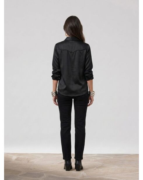 Chemise satinée style western noire