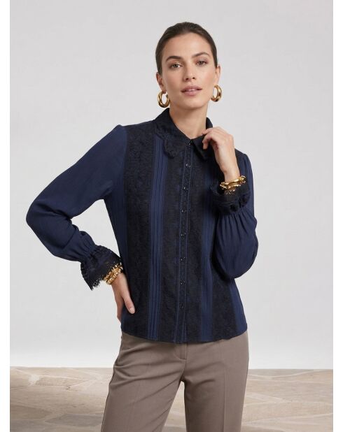 Camicia 100% seta blu marino