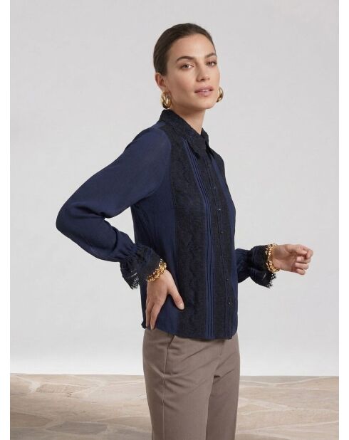 Camicia 100% seta blu marino