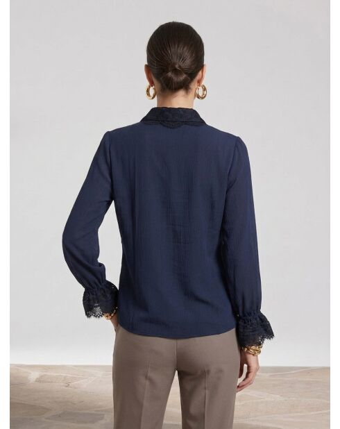 Camicia 100% seta blu marino