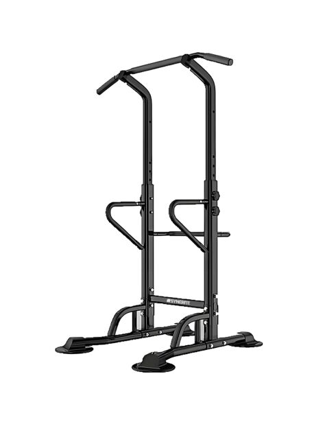 Station de musculation à haltères réglable modèle FitLife noire et rouge