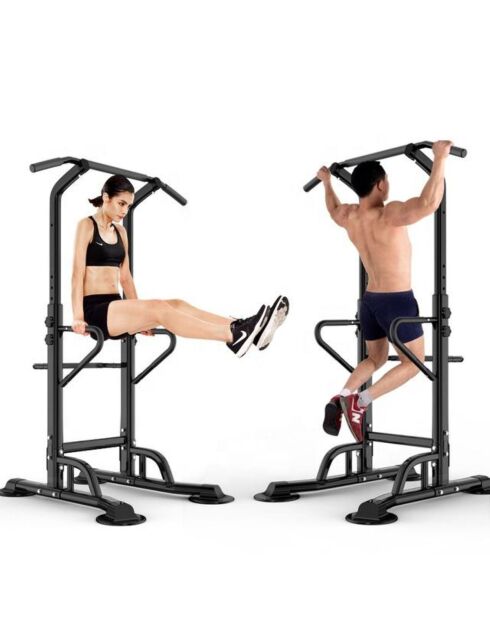 Station de musculation à haltères réglable modèle FitLife noire et rouge
