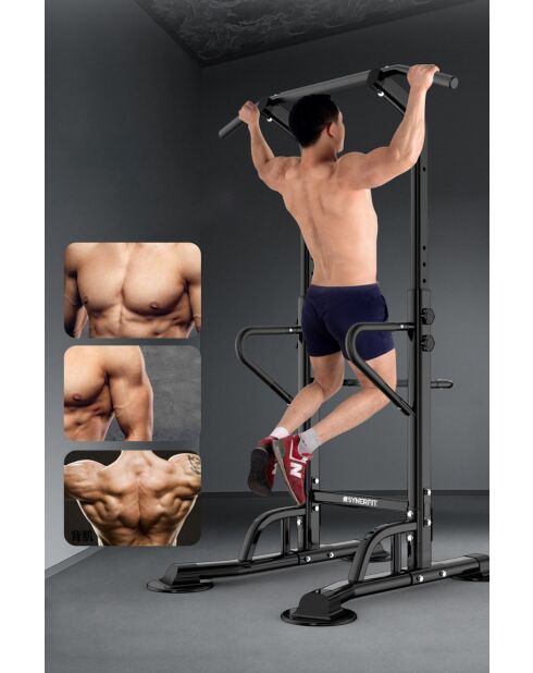Station de musculation à haltères réglable modèle FitLife noire et rouge