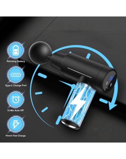 Pistolet de massage musculaire 6 vitesses réglables 6 têtes de massage modèle Smart Gun noir