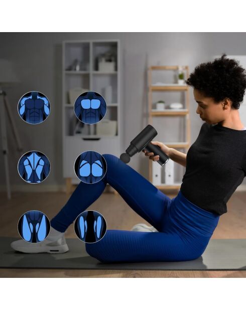 Pistolet de massage musculaire 6 vitesses réglables 6 têtes de massage modèle Smart Gun noir