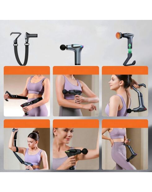 Pistolet de massage musculaire 6 vitesses réglables 3 en 1 masseur dos et cervicales poignée amovible modéle Move Gun gris