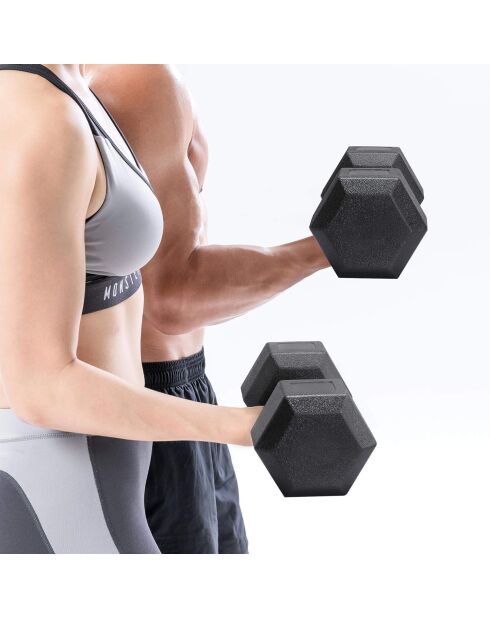 Lots de 2 Haltères hexagonal écologique en acier recouvert de PVC noir - 5 kg l'unité