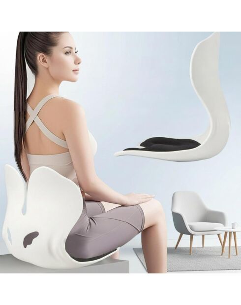 Coussin de siège en mousse à mémoire de forme de L modèle Celia noir/écru