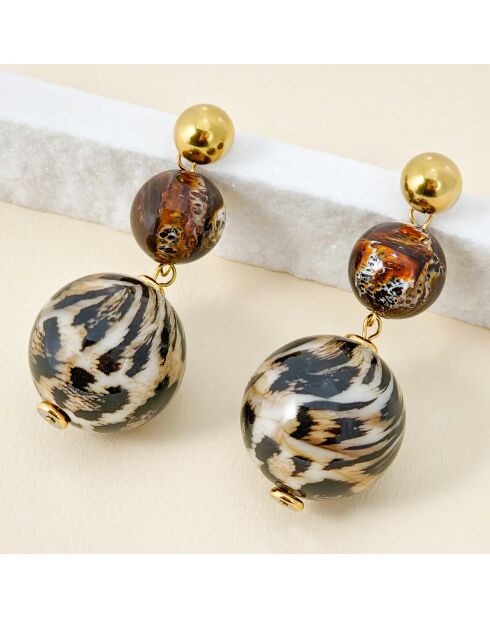 Boucles d'oreilles Leonie Steel doré/marron