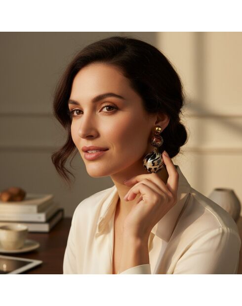 Boucles d'oreilles Leonie Steel doré/marron