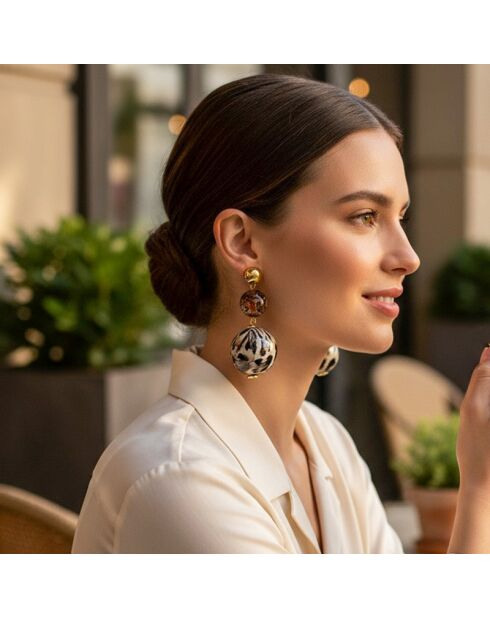 Boucles d'oreilles Leonie Steel doré/marron