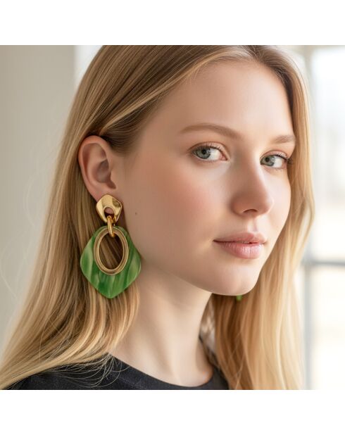 Boucles d'oreilles Gelina Steel doré/vert