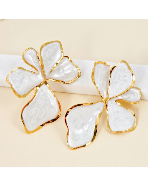 Polynesische goud/witte oorbellen
