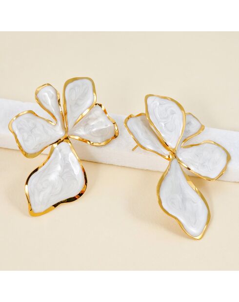 Polynesische goud/witte oorbellen