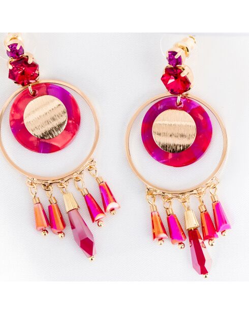 Boucles d'oreilles Pentagona doré/rouge cerise