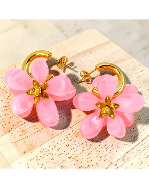 Boucles d'oreilles Tiare Flower Steel doré/rose