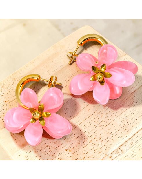 Boucles d'oreilles Tiare Flower Steel doré/rose