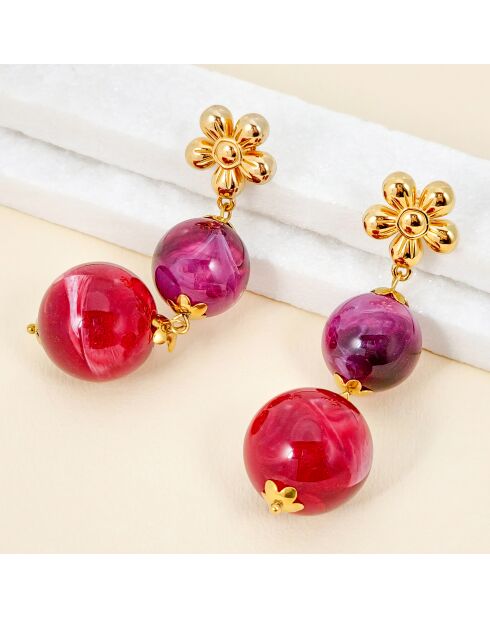 Boucles d'oreilles Ozane doré/rouge