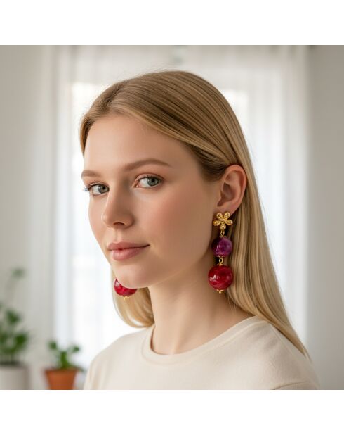 Boucles d'oreilles Ozane doré/rouge