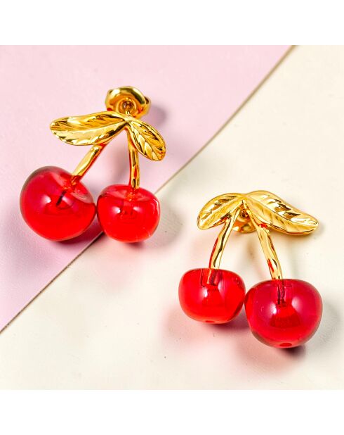 Boucles d'oreilles Amarenito Steel doré/rouge