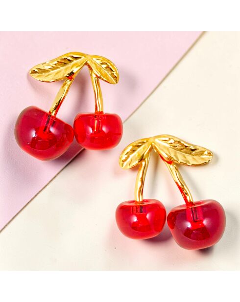 Boucles d'oreilles Amarenito Steel doré/rouge