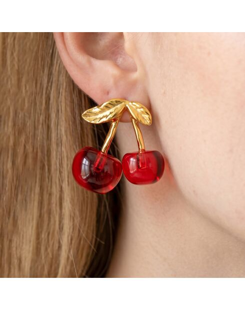 Boucles d'oreilles Amarenito Steel doré/rouge