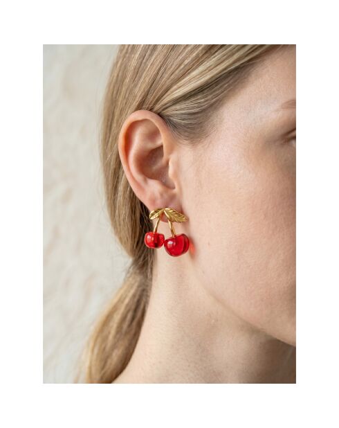 Boucles d'oreilles Amarenito Steel doré/rouge