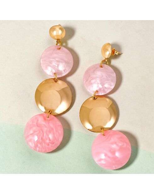 Boucles d'oreilles Mirror Steel doré/rose corail