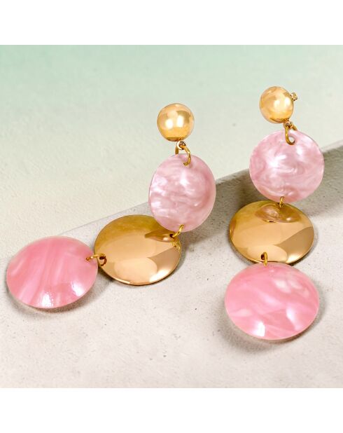 Boucles d'oreilles Mirror Steel doré/rose corail
