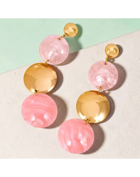 Boucles d'oreilles Mirror Steel doré/rose corail