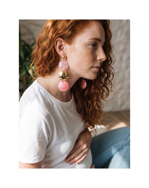 Boucles d'oreilles Mirror Steel doré/rose corail