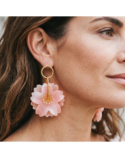 Boucles d'oreilles Clavela Flor Steel doré/beige