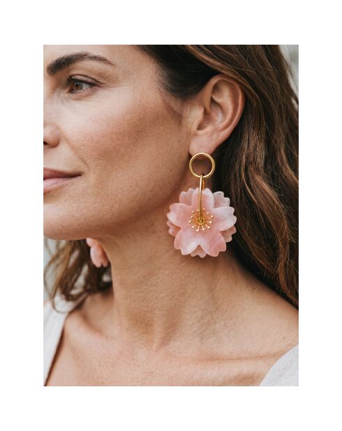 Boucles d'oreilles Clavela Flor Steel doré/beige