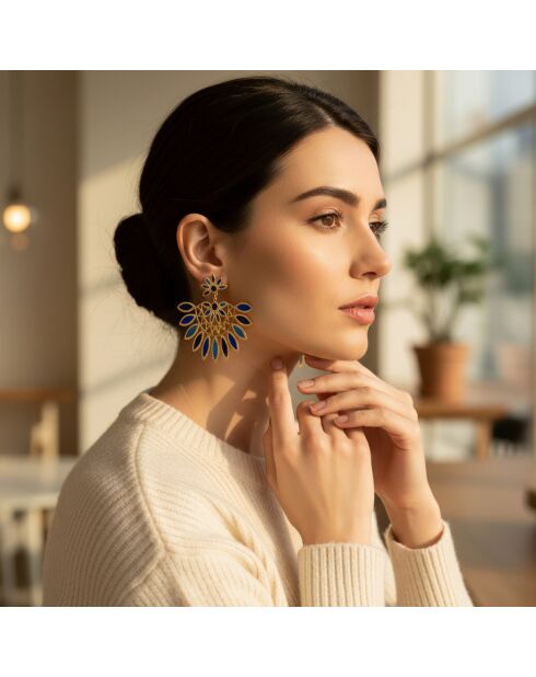 Boucles d'oreilles Venisia Steel doré/bleu