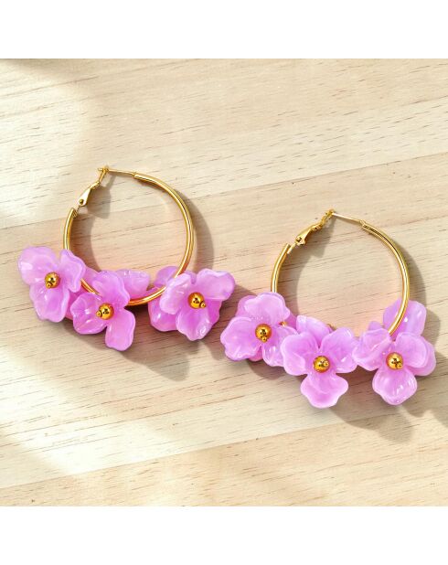 Boucles d'oreilles Lila Bouquet Steel doré/parme