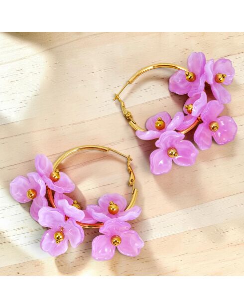 Boucles d'oreilles Lila Bouquet Steel doré/parme