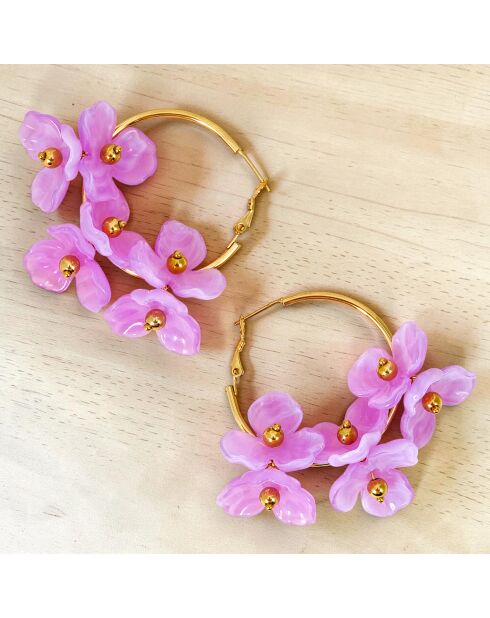 Boucles d'oreilles Lila Bouquet Steel doré/parme