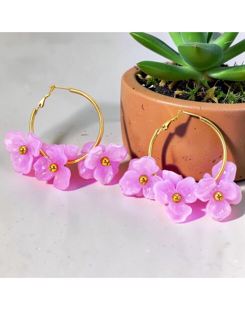 Boucles d'oreilles Lila Bouquet Steel doré/parme