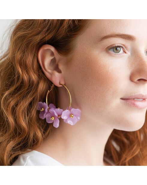 Boucles d'oreilles Lila Bouquet Steel doré/parme