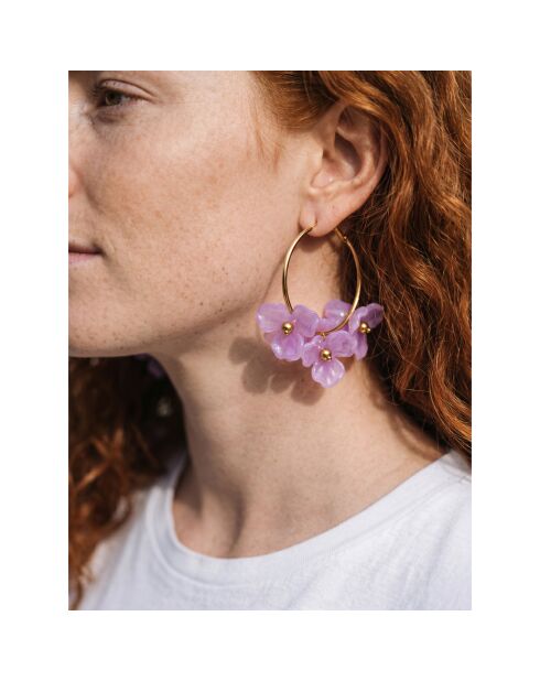 Boucles d'oreilles Lila Bouquet Steel doré/parme