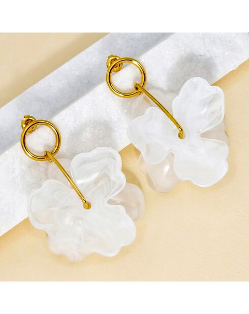 Petals Of Love goud/witte oorbellen