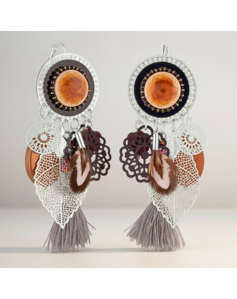 Boucles d'oreilles Floruna argenté/marron